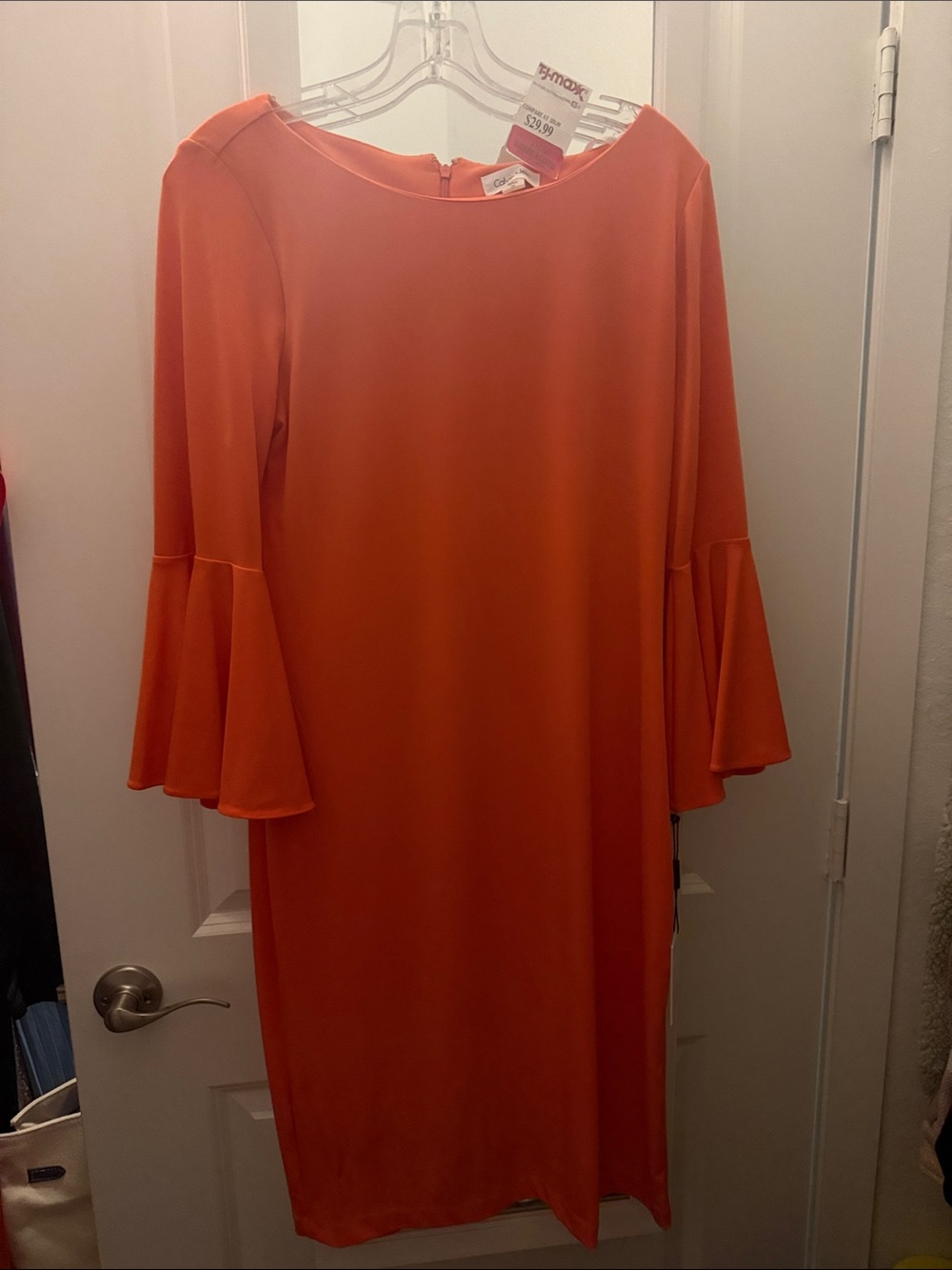 Calvin Klein Orange Bell-Sleeve Midi Dress